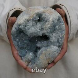 9LB 7.3 Natural Baby Blue Celestite Quartz Crystal Geode Cluster Points Brazil