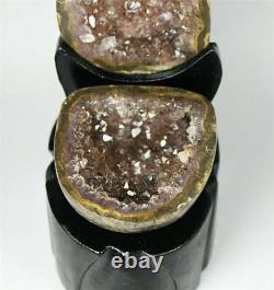 A Pair! Natural Agate Geode Quartz Crystal Cluster Point /STAND 266g