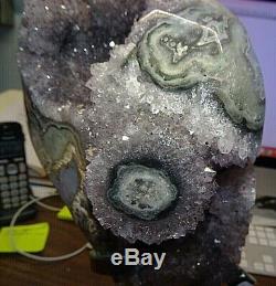 AMETHYST CRYSTAL CLUSTER CATHEDRAL GEODE F/ URUGUAY With STEEL STAND STALACTITES