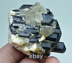 Amazing Black Tourmaline Crystal Bunch with Quartz Crystal On Feldspar Matrix 82 g