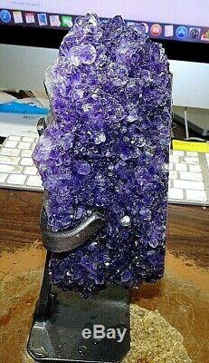 Amethyst Crystal Cathedral Geode Uruguay Cluster Steel Stand Stalactite Base