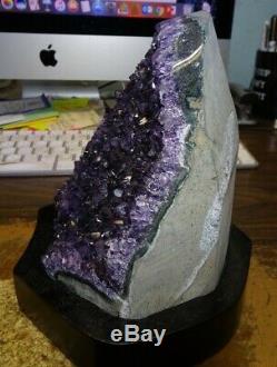 Amethyst Crystal Cluster Geode From Uruguay Cathedral With Wood Stand
