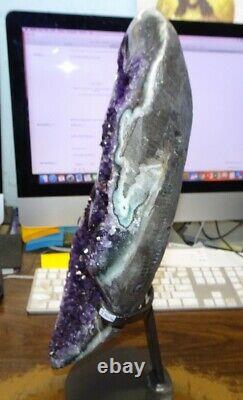 Amethyst Crystal Cluster Geode Uruguay Cathedral Stalactite Base Steel Stand