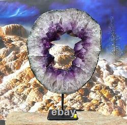 Amethyst Crystal Geode Cluster Ring on Stand Huge Natural Mineral 5310g
