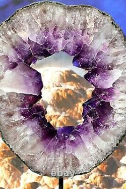 Amethyst Crystal Geode Cluster Ring on Stand Huge Natural Mineral 5310g
