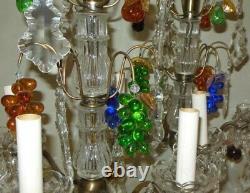 Antique PAIR LAMPS Girandoles CRYSTAL FRUIT Clusters PRISM FRANCE Baccarat Style