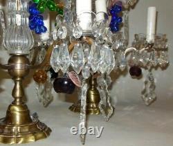 Antique PAIR LAMPS Girandoles CRYSTAL FRUIT Clusters PRISM FRANCE Baccarat Style