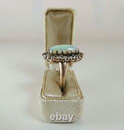 Antique Victorian 14k Rose Gold Crystal Opal & Old Mine Cut Diamond Halo Ring