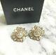 Authentic Chanel Light Gold Crystal Pearl Cluster Stud Earrings Hallmark Stamp