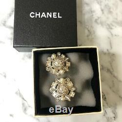 Authentic CHANEL Light Gold Crystal Pearl Cluster Stud Earrings Hallmark Stamp
