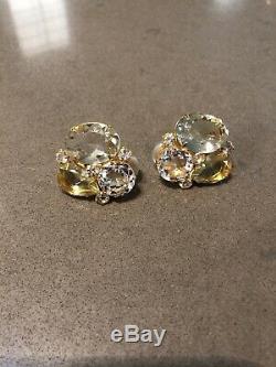 Baccarat Citrine 18k Gold Crystal Cluster Earrings Vintage Estate Sale Rare