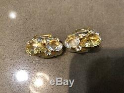 Baccarat Citrine 18k Gold Crystal Cluster Earrings Vintage Estate Sale Rare
