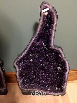 Beautiful 37 In. Unique Brazilian Amethyst Crystal Cathedral Cluster Geode Pair