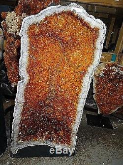 Beautiful Large 27.5 In. Brazilian Citrine Crystal Cathedral Cluster Geode Pair