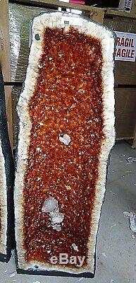 Beautiful Lg. 29/30.5 In. Brazilian Citrine Crystal Cathedral Cluster Geode Pair