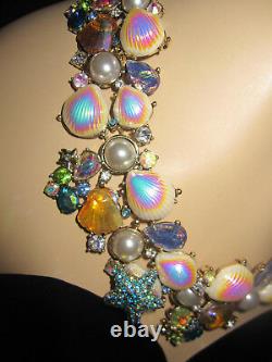 Betsey Johnson Crabby Couture Shells Starfish And Bling Statement Necklace