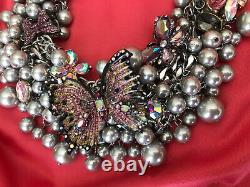 Betsey Johnson HUGE Butterfly Blitz Purple Black Pearl Cluster AB Necklace $195