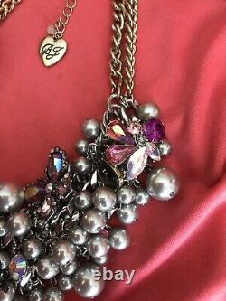 Betsey Johnson HUGE Butterfly Blitz Purple Black Pearl Cluster AB Necklace $195