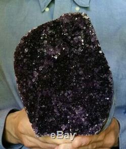 Big Amethyst Geode Crystal Cluster Polished Banded Agate Rim Cathedral rv10