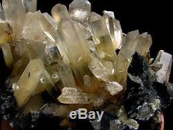Black Hematite Crystals & Quartz Cluster Mineral Display Specimen