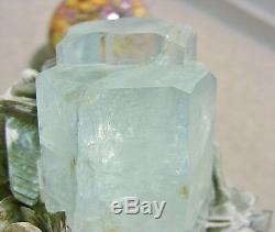 Blue Aquamarine Crystal Cluster in Muscovite Matrix with Morganite = Pakistan
