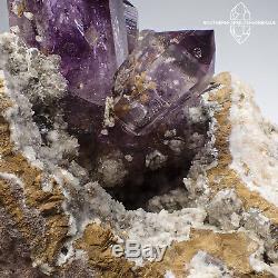 Brandberg Amethyst Sceptre Quartz Crystal Cluster with Calcite, Goboboseb Namibia