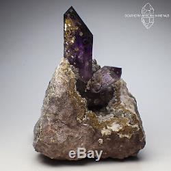 Brandberg Amethyst Sceptre Quartz Crystal Cluster with Calcite, Goboboseb Namibia