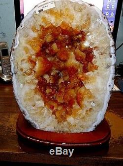 Brazilian Citrine Crystal Cathedral Geode Cone From Brazil Cluster, Wood Stand