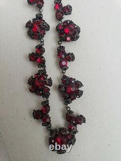 CHRISTIAN DIOR BY KRAMER 1950s Ruby Red Crystal Cluster Filigree Choker Necklace