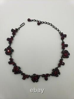 CHRISTIAN DIOR BY KRAMER 1950s Ruby Red Crystal Cluster Filigree Choker Necklace