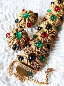 CINER'Jewels of India' Flawed Emerald Ruby Sapphire Swarovski Crystals Earrings