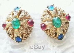 CINER'Jewels of India' Flawed Emerald Ruby Sapphire Swarovski Crystals Earrings