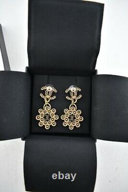 Chanel 20S Crystal Strass Cluster Curb Gold CC Logo Large Dangle Drop Earrings