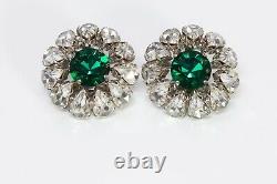 Christian DIOR 1965 Henkel & Grosse Silver Tone Green Crystal Earrings
