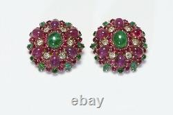 Christian Dior 1970 Henkel & Grosse Pink Red Cabochon Poured Glass Earrings