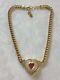 Christian Dior Germany Lucite Cabochon Crystal Heart Necklace Gold-tone Vtg