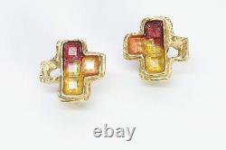 Christian Lacroix Paris Multi Color Crystal Cross Earrings