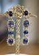 Ciner Stunning 18k Gold Plated Sapphire Cabochon Chandelier Earrings Marked