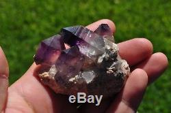 Deep Amethyst 2x Enhydro Brandberg quartz crystal cluster on matrix Namibia