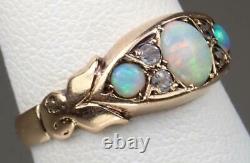 Delightful Antique Edwardian 9K Gold Opal Crystal Butterfly Ring 1908 Size 6