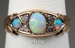 Delightful Antique Edwardian 9K Gold Opal Crystal Butterfly Ring 1908 Size 6