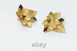 Dominique Aurientis Gold Tone Crystal Leaf Earrings