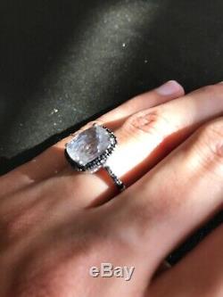 Estate vintage 925 sterling silver ring black diamond & white quartz, unique