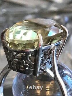 Estate vintage lemon quartz sterling silver ring, incredible sliver work