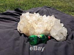 GIANT Large Quartz Crystal Cluster 70lbs WITH STAND AND SPOTLIGHT. MASSIVE