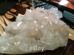 GIANT Large Quartz Crystal Cluster 70lbs WITH STAND AND SPOTLIGHT. MASSIVE