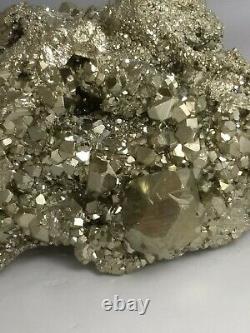 Gorgeous pyrite crystal cluster specimen, Peru 3.88lb! Fools gold! AAA