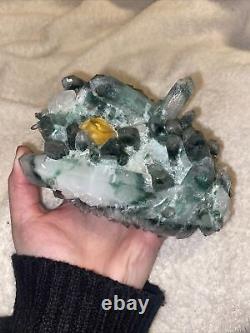 Green phantom quartz crystal cluster