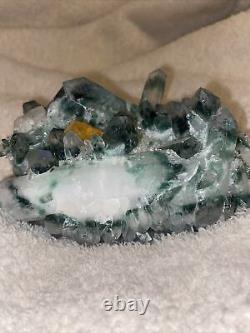Green phantom quartz crystal cluster