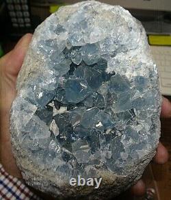 HUGE Natural Celestite Geode Cluster Quartz Crystal Healing MADAGASCAR STAND